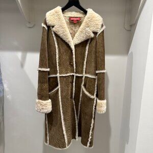 Sundance Suede and Shearling Lined Midi Coat Sz 6